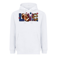 White Love Football team color red blue 4th of july Heavyweight Hoodie - HowdyJamesFarm
