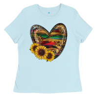 Baby Blue Sunflower Fall Heart Ladies Tee - RanaPortraitStore