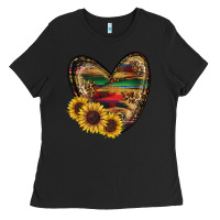 Black Sunflower Fall Heart Ladies Tee - RanaPortraitStore