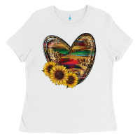 White Sunflower Fall Heart Ladies Tee - RanaPortraitStore