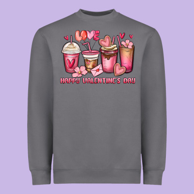Happy Valentine's Day Coffee Cups Heavyweight Sweatshirt Designed By Maliassmallbusiness