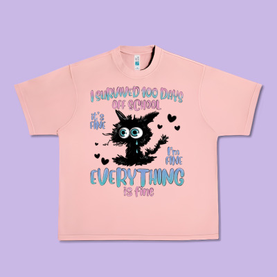 I Survived 100 Days Of School Cat Urban Heavy Tee Designed By Maliassmallbusiness