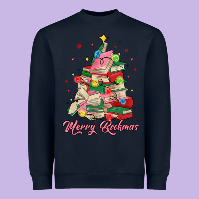 Merry Bookmas Christmas Book Tree Heavyweight Sweatshirt Designed By Maliassmallbusiness