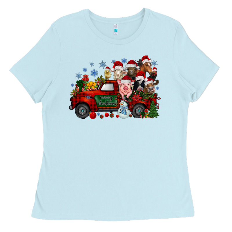 Christmas Farm Animals Truck Ladies Tee by RacoonDesign | Teevron