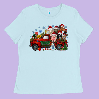 Christmas Farm Animals Truck Ladies Tee Designed By Racoondesign