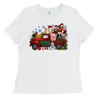 White christmas farm animals truck Ladies Tee - RacoonDesign