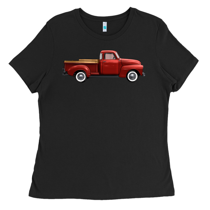 Western Red Truck Right Side View Ladies Tee by FaDigitalArtStudio | Teevron