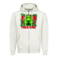 Oatmeal Heather Fuck Them Kids Grinch Zipper Hoodie - Bettercallsaul