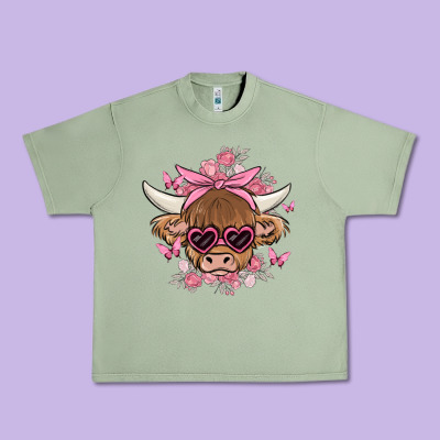 Cow With Flowers And Butterflies Urban Heavy Tee Designed By Maliassmallbusiness