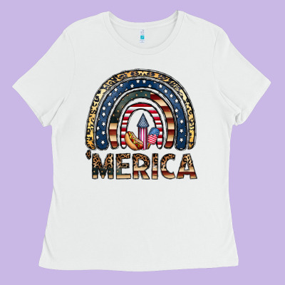 Merica Rainbow Ladies Tee Designed By Cowhidedigitalart