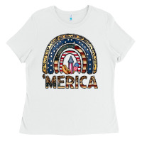 White merica rainbow Ladies Tee - CowhideDigitalArt