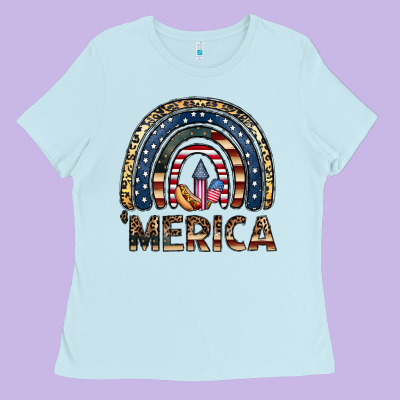 Merica Rainbow Ladies Tee Designed By Cowhidedigitalart