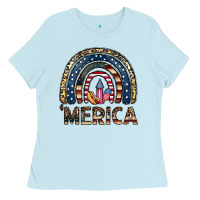 Baby Blue merica rainbow Ladies Tee - CowhideDigitalArt