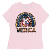 Bubblegum Pink merica rainbow Ladies Tee - CowhideDigitalArt