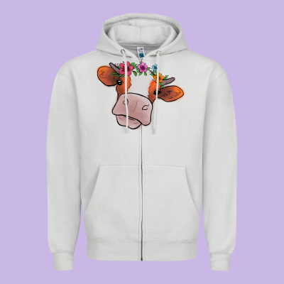 Cow With Flowers Zipper Hoodie Designed By Bettercallsaul
