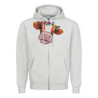Dove Grey Cow With Flowers Zipper Hoodie - Bettercallsaul