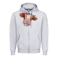 Heather Grey Cow With Flowers Zipper Hoodie - Bettercallsaul