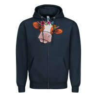 Navy Cow With Flowers Zipper Hoodie - Bettercallsaul