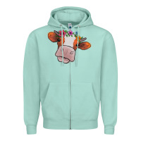 Seafoam Cow With Flowers Zipper Hoodie - Bettercallsaul