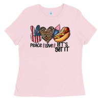 Bubblegum Pink peace love let's get it Ladies Tee - CowhideDigitalArt