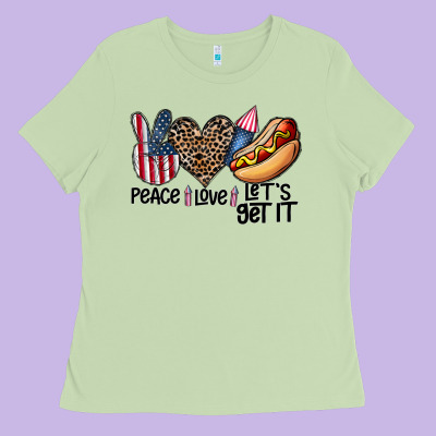Peace Love Let's Get It Ladies Tee Designed By Cowhidedigitalart