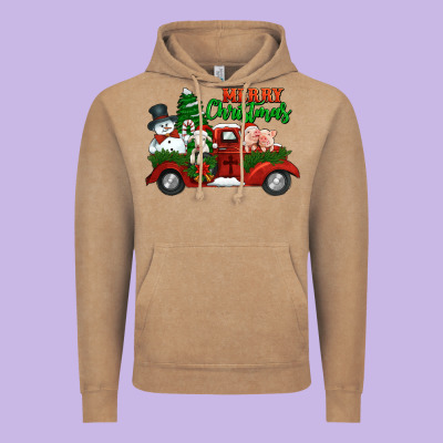 Merry Christmas Snowman And Farm Animals Truck Vintage Hoodie Designed By Jasminsmagicworld