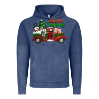 Vintage Denim merry christmas snowman and farm animals truck Vintage Hoodie - Jasminsmagicworld