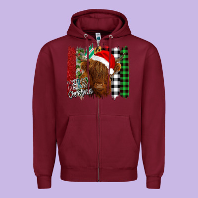 Merry Christmas Cow Zipper Hoodie Designed By Bettercallsaul