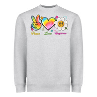 Heather Grey peace love happiness Heavyweight Sweatshirt - NancyCooperArtShop