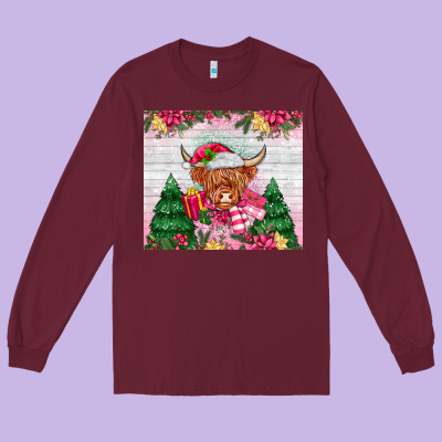 Pink Christmas Cow Long Sleeve Tee Designed By Maliassmallbusiness