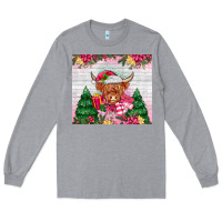 Heather Grey pink christmas cow Long Sleeve Tee - MaliasSmallBusiness