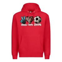 Red Peace love Soccer Premium Hoodie - HowdyJamesFarm