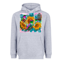 Heather Grey hummingbirds sunflower Heavyweight Hoodie - TumblerDesignByShophia