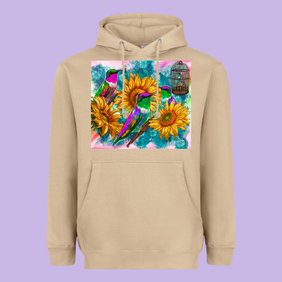 Hummingbirds Sunflower Heavyweight Hoodie Designed By Tumblerdesignbyshophia