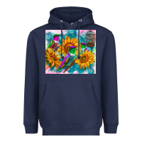 Navy hummingbirds sunflower Heavyweight Hoodie - TumblerDesignByShophia