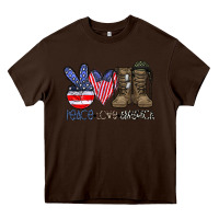 Chocolate Brown peace love america Heavy Core Tee - CowhideDigitalArt