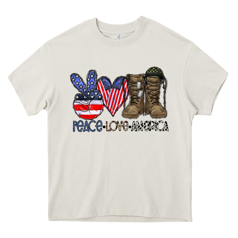 Peace Love America Heavy Core Tee by CowhideDigitalArt | Teevron