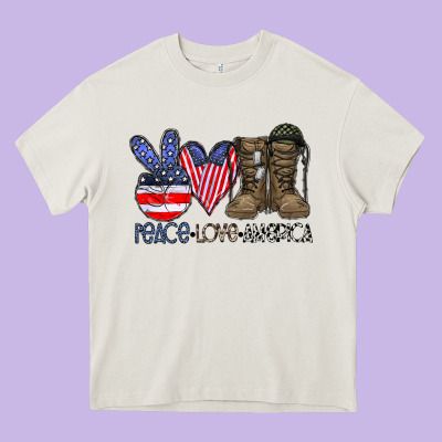 Peace Love America Heavy Core Tee Designed By Cowhidedigitalart