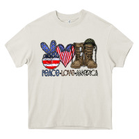 Cream peace love america Heavy Core Tee - CowhideDigitalArt