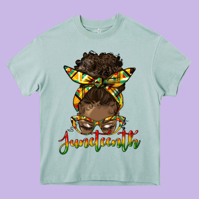 Juneteenth Black Woman Messy Bun Heavy Core Tee Designed By Hra Design Shop