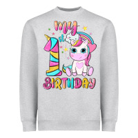 Heather Grey my 1 st birthday with little cute unicorn Heavyweight Sweatshirt - NancyCooperArtShop