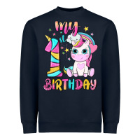 Navy my 1 st birthday with little cute unicorn Heavyweight Sweatshirt - NancyCooperArtShop