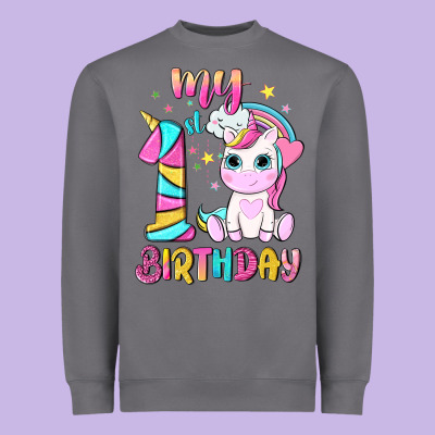 My 1 St Birthday With Little Cute Unicorn Heavyweight Sweatshirt Designed By Nancycooperartshop