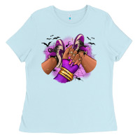 Baby Blue Halloween afro sneakers Ladies Tee - RanaPortraitStore