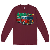 Burgundy christmas fire truck Long Sleeve Tee - MaliasSmallBusiness