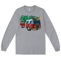Heather Grey christmas fire truck Long Sleeve Tee - MaliasSmallBusiness