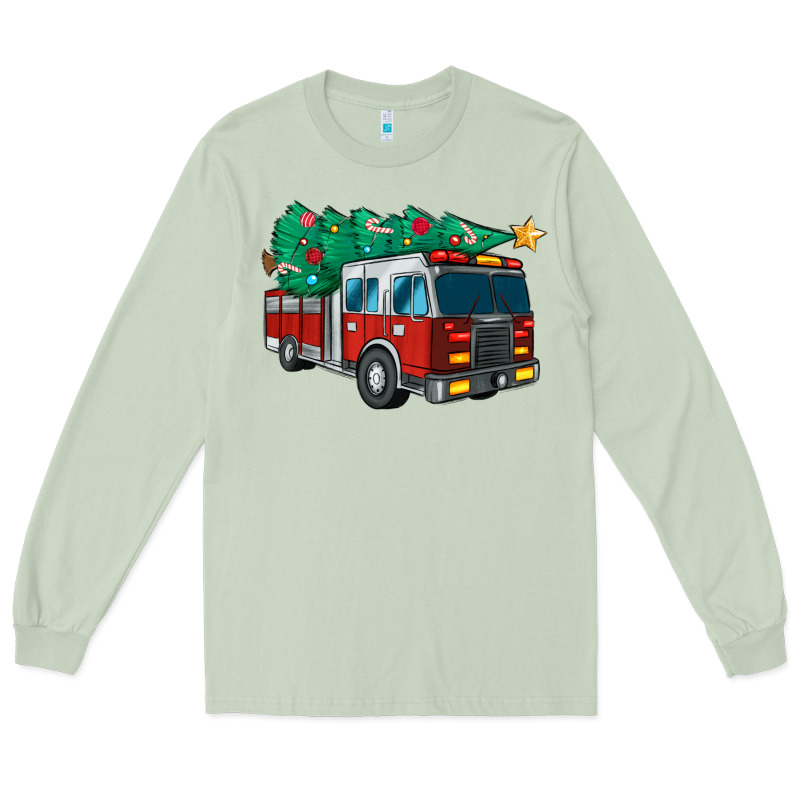 Christmas Fire Truck Long Sleeve Tee by MaliasSmallBusiness | Teevron
