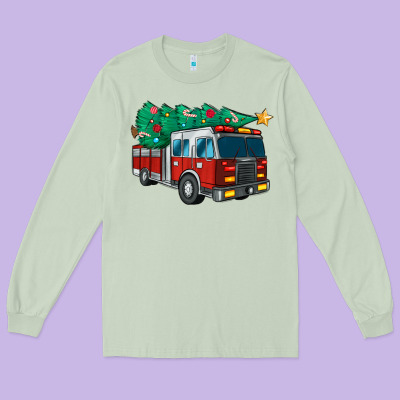 Christmas Fire Truck Long Sleeve Tee Designed By Maliassmallbusiness