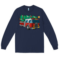 Navy christmas fire truck Long Sleeve Tee - MaliasSmallBusiness