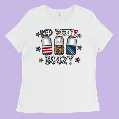 Red White Boozy Ladies Tee Designed By Cowhidedigitalart
